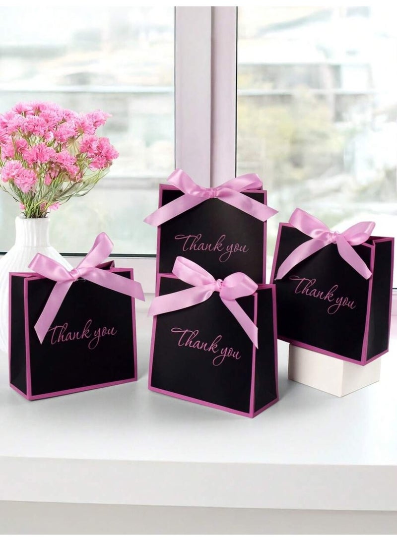 توزيعات العيد علب هدايا كرتونية سوداء أنيقة بحدود وردية وفيونكة ناعمة لتقديم الحلوى والهدايا 10 قطع - Image 3